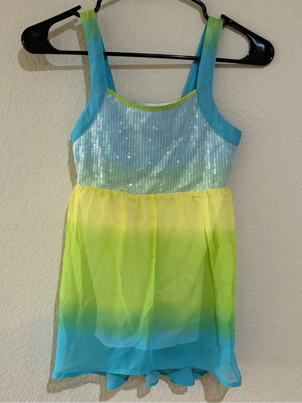 Cakara Girls M Blue Green Ombre High Low Chiffon Party Dress Sequin Formal